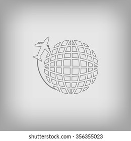 Globe and plane travel icon