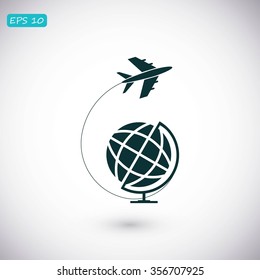 Globe and plane travel icon