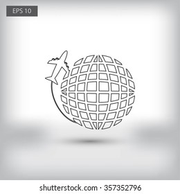 Globe and plane travel icon