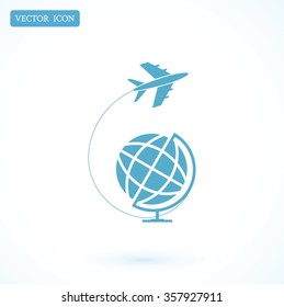 Globe and plane travel icon
