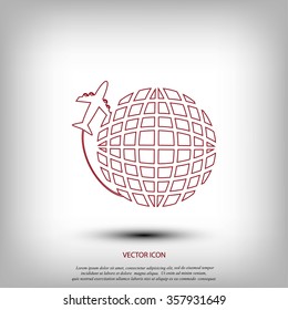 Globe and plane travel icon