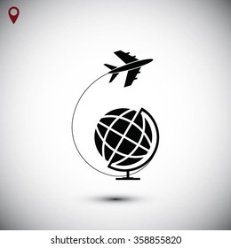 Globe and plane travel icon