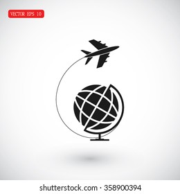 Globe and plane travel icon