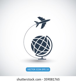 Globe and plane travel icon