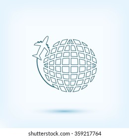 Globe and plane travel icon
