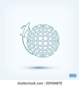 Globe and plane travel icon