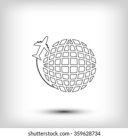 Globe and plane travel icon