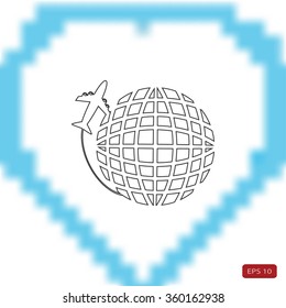 Globe and plane travel icon