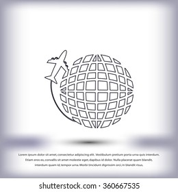 Globe and plane travel icon