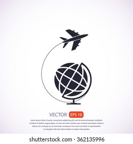 Globe and plane travel icon