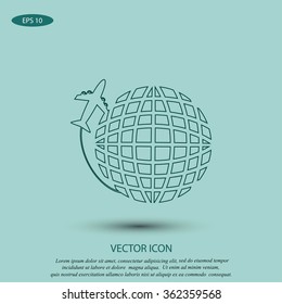 Globe and plane travel icon