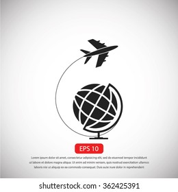 Globe and plane travel icon
