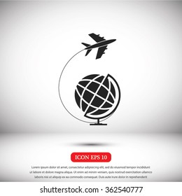 Globe and plane travel icon