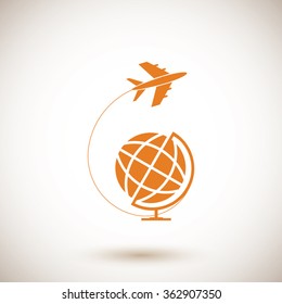 Globe and plane travel icon