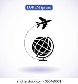 Globe and plane travel icon