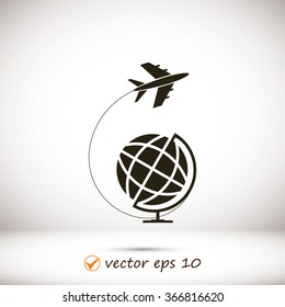 Globe and plane travel icon