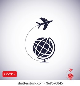Globe and plane travel icon
