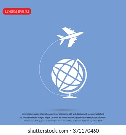 Globe and plane travel icon