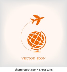 Globe and plane travel icon