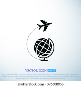 Globe and plane travel icon