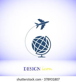 Globe and plane travel icon