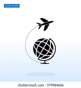 Globe and plane travel icon