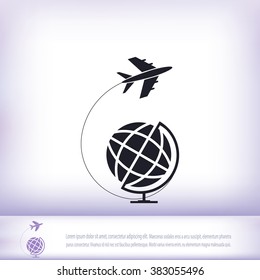 Globe and plane travel icon
