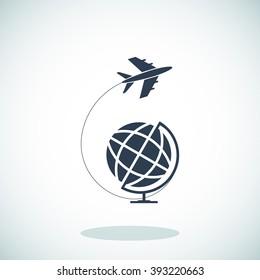 Globe and plane travel icon