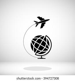 Globe and plane travel icon