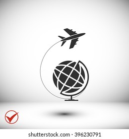 Globe and plane travel icon