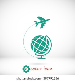 Globe and plane travel icon