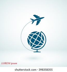 Globe and plane travel icon