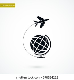 Globe and plane travel icon