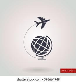 Globe and plane travel icon