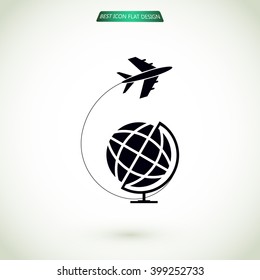 Globe and plane travel icon