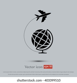Globe and plane travel icon