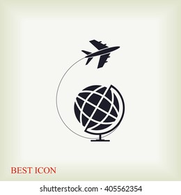 Globe and plane travel icon