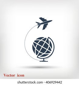 Globe and plane travel icon