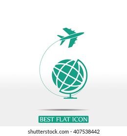 Globe and plane travel icon