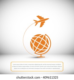 Globe and plane travel icon