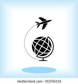Globe and plane travel icon