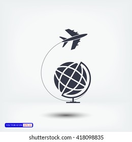 Globe and plane travel icon