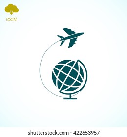 Globe and plane travel icon
