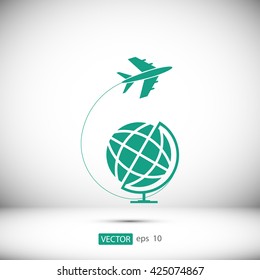 Globe and plane travel icon