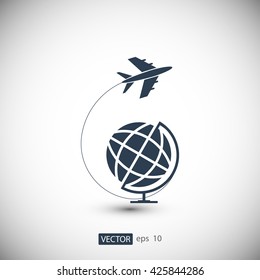 Globe and plane travel icon