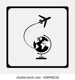 Globe and plane travel icon.