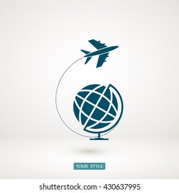 Globe and plane travel icon
