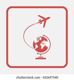 Globe and plane travel icon.
