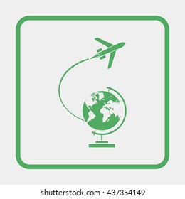 Globe and plane travel icon.