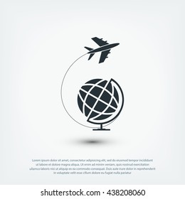 Globe and plane travel icon